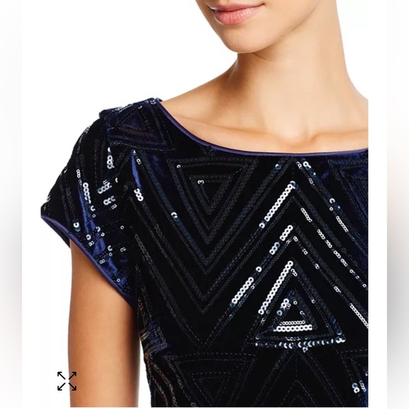 Eliza J Elegant Diamond Patterned Navy Sequin Mini Dress. Size 6 NWOT! - Picture 4 of 14